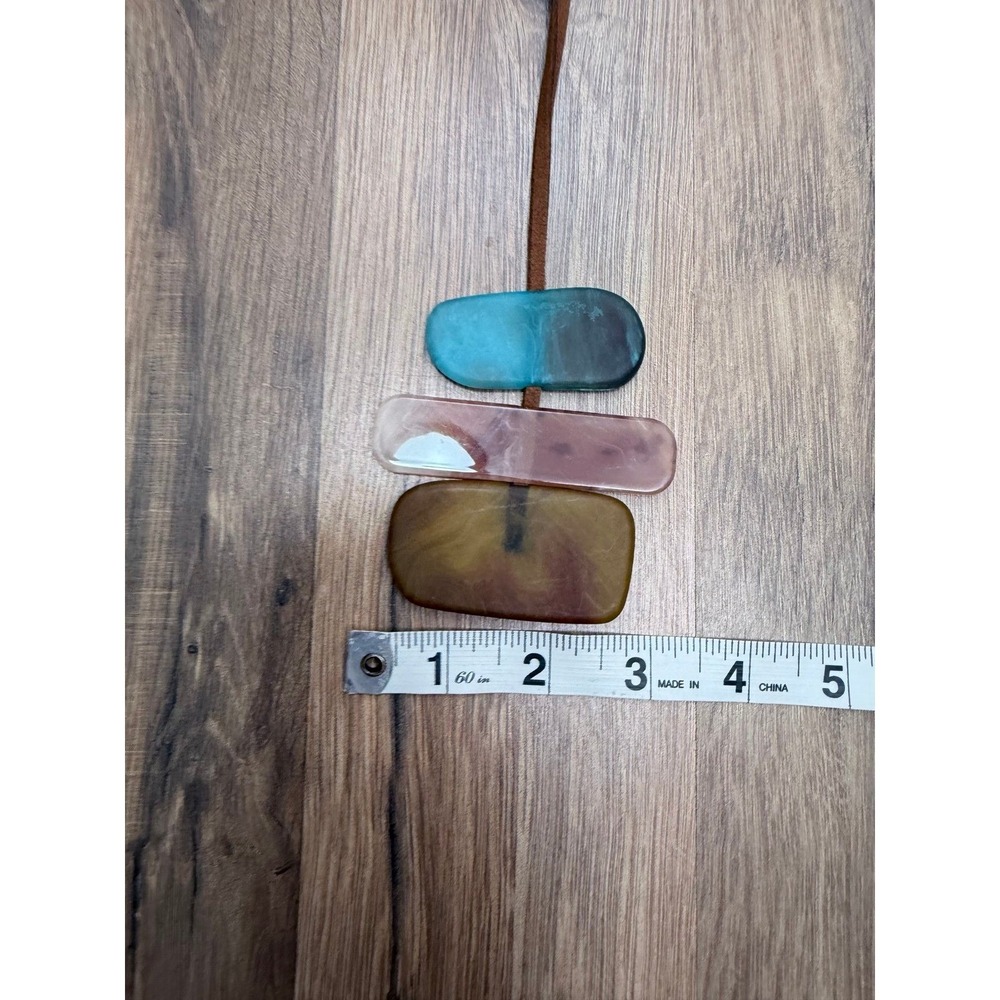 Boho Resin Geometric Pendant Necklace – Triple Color Stack, Adjustable RopeNWT - Picture 8 of 8